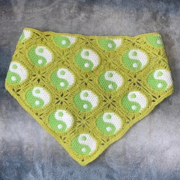 Urban Outfitters Yin Yang Icon Crochet Hair Bandanna Lime Green Knit Scarf Top - Picture 4 of 8